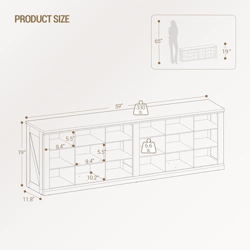 Hzuaneri Shoe Storage Bench, 18-Cubby Shoe Rack Bench, Widened Compartments - Image 2