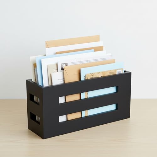 Magazine File Holder, Standing Wooden Magazine Rack, Desk Folder Organizer for Office & Bathroom-Black - Image 7
