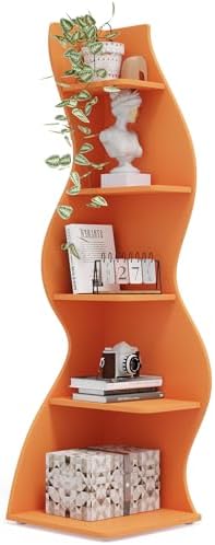 Tribesigns Corner Shelf, Modern 5-Tier Wall Corner Bookshelf, Stylish Corner Small Bookcase Storage Rack Plant Stand with Unique Shape for Living Room, Home Office (Orange, 1PC) by Tribesigns