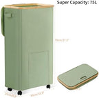 Vincona Laundry Basket with Wheels, Dirty Clothes Hamper on Wheels, Rolling Tall Laundry Hamper with lid for Laundry Room, Dorm and Bathroom, 75L Sage Green - Image 2