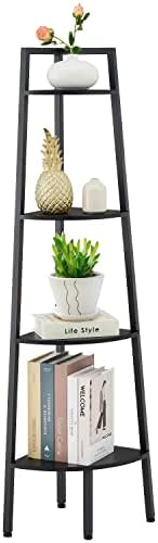 Hoctieon Corner Shelf, 4-Tier Corner Bookshelf, Rustic Ladder Shelf, Industrial Display Stand for Living Room, Kitchen, Home Office, Balcony, Small Space, Metal Frame, Black - Image 5