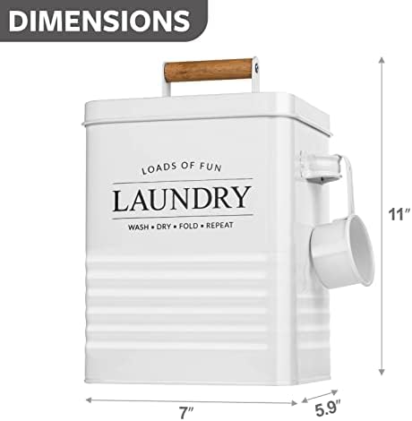 Calindiana Modern Farmhouse Metal Laundry Soap Dispenser with Scoop for Decor and Space Saving Organization, White - Image 3