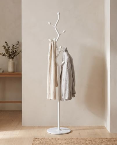 White Metal Freestanding Coat Rack & Coat Tree, Marble Base 9 Hooks - Image 7