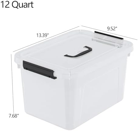 Quickquick 12 Quart Clear Plastic Latching Storage Bin with Handle, 4 Packs - Image 3