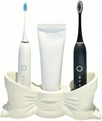 Bow Ceramic Toothbrush Holder, 3-Slot Cute Bathroom Toothbrush Organizer ﻿ by Unknown