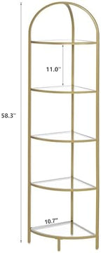 Homhedy 5-Tier Gold Corner Shelf Stand, Metal Corner Bookshelf - Image 2