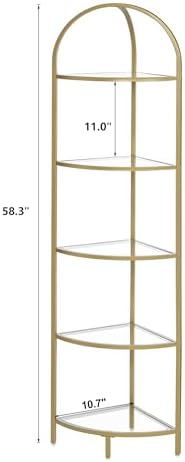 Homhedy 5-Tier Gold Corner Shelf Stand, Metal Corner Bookshelf - Image 2