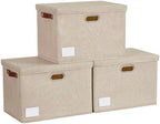 15" Fabric Storage Box with Lids, 3-Pack, Khaki by Roobyl