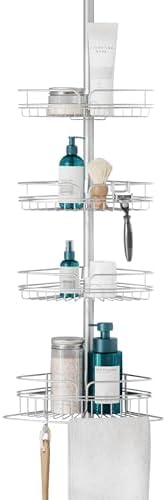 Zenna Home Tension Pole Shower Caddy Corner Organizer, Adjustable Standing Shower Caddy with 4 Baskets and Built in Towel Bar, Rust Resistant Bathroom Tension Rod Organizer, 60 to 97 Inch, Chrome by ZennaHome