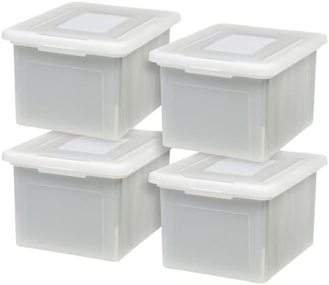 IRIS USA 4-Pack 35 Qt. Letter File Box with Lid, Pearl by IRISUSA