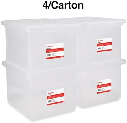 STAPLES Plastic File Box with Snap Lid, Letter/Legal Size, Clear, 4/Carton - Image 3