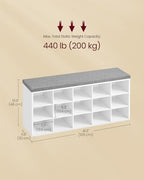 VASAGLE Shoe Bench with Cushion, 15 Compartments, 11.8 x 41.3 x 18.9 Inches - Image 3