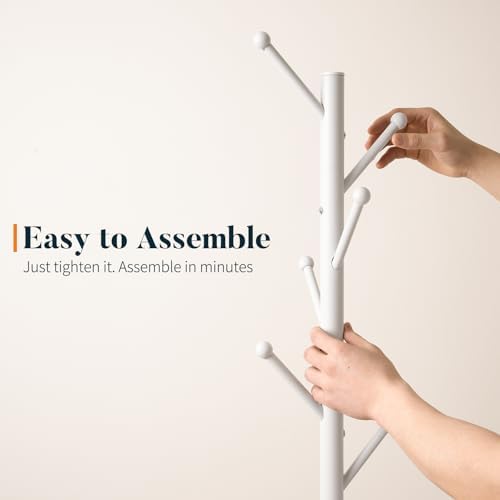 Yoobure Coat Rack Freestanding with Natural Marble Base - Coat Tree with 8 Hooks Heavy Duty Coat Hanger Stand, Metal Coat Rack Stand for Jacket, Hat, Clothes & Bag, Hall Tree Hat Rack for Entryway - Image 6