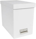 Bigso John Fiberboard Label Frame Desktop File Storage Box - Document Organizer for Important Paperwork - Durable Hanging File Box with a Lid & Metal Label Window - 7.36 x 13.38 x 10.51 in - White by Bigso