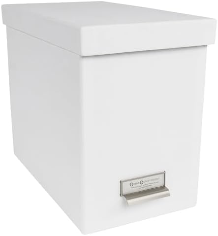Bigso John Fiberboard Label Frame Desktop File Storage Box - Document Organizer for Important Paperwork - Durable Hanging File Box with a Lid & Metal Label Window - 7.36 x 13.38 x 10.51 in - White by Bigso