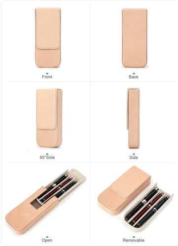 Top Grain Genuine Leather 3 Fountain Pen/Pencil Case Organizer, Solid Minimalist Design, Handmade, Magnetic Closing with Drawer Design, Gift Choice for Man/Woman/Office, Glossy Nude, 3 Slots - Image 4