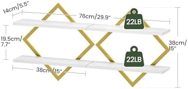 CHOEZON Floating Shelves for Wall, Set of 2 Wall Mounted Shelves, 2-Tier Hanging Shelves, for Living Room, Bedroom, Kitchen, Office, Study, Gold and White TBJ01P2JW - Image 3
