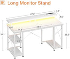 ODK 48 Inch Gaming Desk with LED Lights & Storage Shelves, White - Image 3
