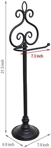 MyGift Black Metal Freestanding Toilet Paper Holder Scrollwork Stand - Image 3