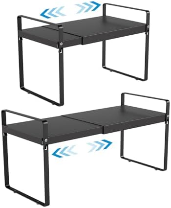 11" Deep Expandable Cabinet Shelf Organizer Riser, 2-Pack Black﻿ by Unknown
