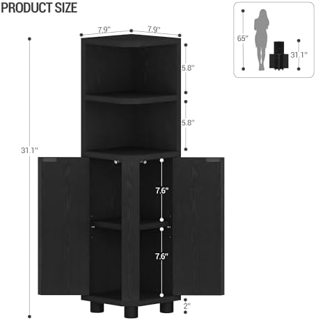 Hzuaneri Corner Cabinet, Small Bathroom Corner Cabinet with Doors - Image 4