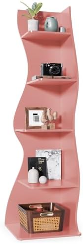 LITTLE TREE Small Corner Shelf, Modern 5-Tier Wall Corner Bookshelf, Stylish Bookcase Storage Rack for Small Space, Living Room, Bedroom, Pink, 1 Pack by LITTLETREE