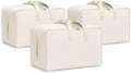 DoYiKe Soft Canvas Clothes Storage Bags with Four Carrying Handles and Clear Window, Closet Organizer for Clothing, Blankets Sheets and Bedding, 55L, 3 Pack, Beige by DoYiKe