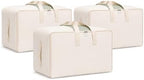 DoYiKe Soft Canvas Clothes Storage Bags with Four Carrying Handles and Clear Window, Closet Organizer for Clothing, Blankets Sheets and Bedding, 55L, 3 Pack, Beige by DoYiKe