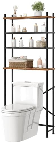 HOOBRO Over the Toilet Storage Cabinet, 4-Tier Over Toilet Bathroom Organizer| Freestanding Above Toilet Shelf with Adjustable Feet, Space Saving, Easy to Assemble, Rustic Brown and Black BF64TS01 by HOOBRO