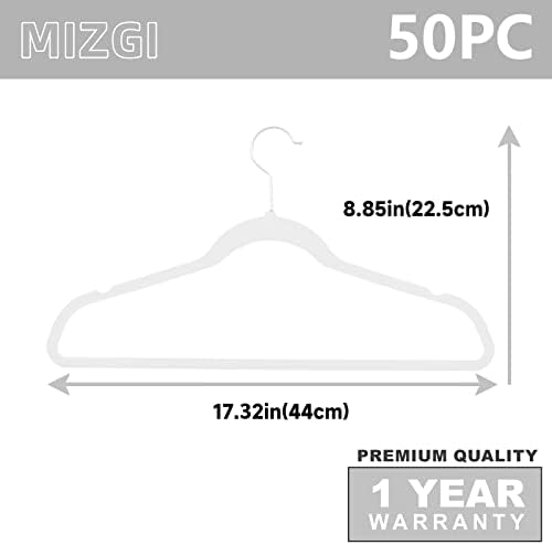 MIZGI White Velvet Hangers 50 Pack Non Slip Heavy Duty White Hooks - Image 6