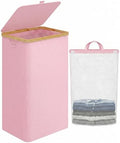 IEGrow Laundry Hamper with Lid,110L Laundry Basket with Mesh Bags,Pink by iEGrow
