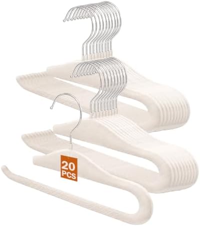 Velvet Hangers Non Slip,20 Pack Space Saving Pants Hangers,Thin Space Saving Clothes Hanger for Closet, Durable Heavy Duty Hanger with 360 Swivel Hook for Pants Towel Jeans(White) by SOULNAMAN