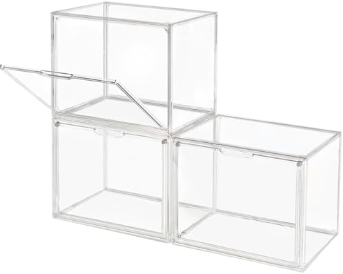 GUDEMAY Clear Stackable Plastic Storage Bins with Magnetic Lid, Dustproof Book & Cosmetic Acrylic Display Cases, Large Figures Collectibles Showcase, Shoe Box, Protection Organizer (L, Count, 3) by HaveANiceDay