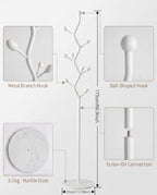 White Metal Freestanding Coat Rack & Coat Tree, Marble Base 9 Hooks - Image 2