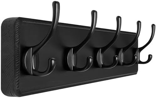 SKOLOO Rustic Coat Rack Wall Mount, 5 Hooks, 17 Inch, Solid Wood, Black by SKOLOO