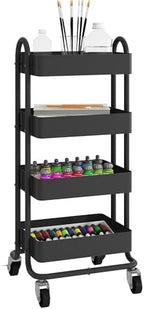 4-Tier Metal Rolling Cart with Wheels,4 Tier Utility Cart with Wheels for Office,Home,Kitchen,Garden（13.4"x18.1"x40"） Black by Elitehouse