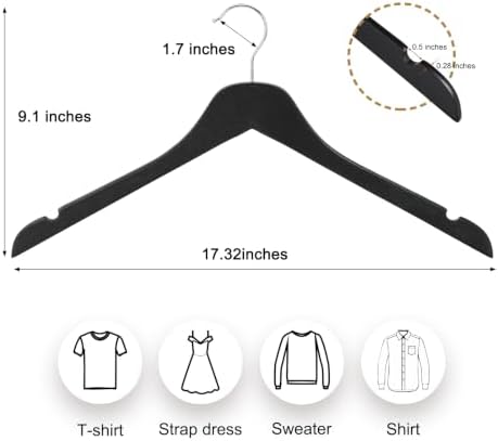 TOPIA HANGER Black Wooden Hangers 30 Pack, 0.28-inch Thick Slim Wood Clothes Hanger with Flat Design and Smooth Notches, Lightweight Space Saving Hangers for Shirt, Coat, Camisole-CT31B - Image 2