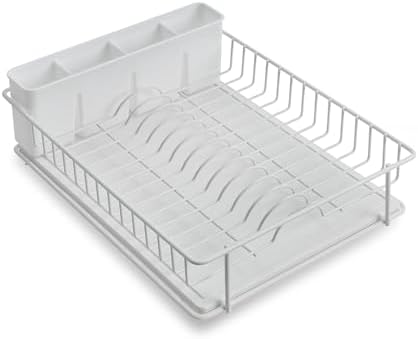 SunnyPoint 304 Stainless Steel Compact Dish Drying Rack, 15.3"x11.6", Diatomaceous Earth Drainboard, Removable Utensil Caddy, Space-Saving Countertop Design (White) - Image 7
