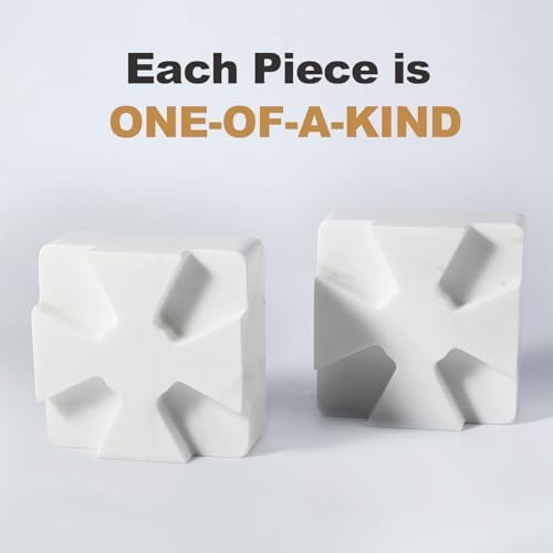Decorative Square Marble Bookends for Heavy Books – Unique Book Ends for Shelves – Modern Aesthetic Book Holder/Stopper with Non-Slip Pads for Chic Home, Office, or Library Decor, White - Image 4