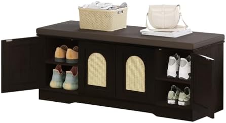 DINZI LVJ Shoe Storage Bench with Cushion, Door, Espresso Oak 47.2"LX17.7"H - Image 4