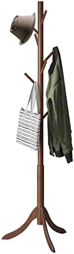 kiplant Bamboo Wood Coat Rack Stand, Freestanding Coat Tree with 8 Hooks, Hallway Entryway Hat Hanger Organizer Standing for Bedroom, Office, Clothes, Jackets, Bags, Umbrallas by kiplant