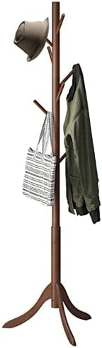 kiplant Bamboo Wood Coat Rack Stand, Freestanding Coat Tree with 8 Hooks, Hallway Entryway Hat Hanger Organizer Standing for Bedroom, Office, Clothes, Jackets, Bags, Umbrallas by kiplant