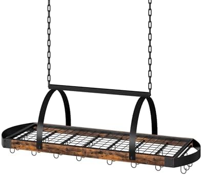 CHOEZON Hanging Pot Rack, Pot Hanger for Kitchen, Ceiling Mounted Pot Holder, Cookware Organizer with 24 S-Shaped Hooks, for Pot, Pan Storage, Space-Saving, Rustic Brown and Black TPR28BF by Choezon