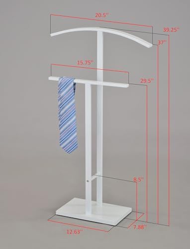 KB Designs - Metal Suit Valet Stand Clothing Organizer, Clothes Rack, Jacket Hanger, Tie Hanger (White) - Image 4