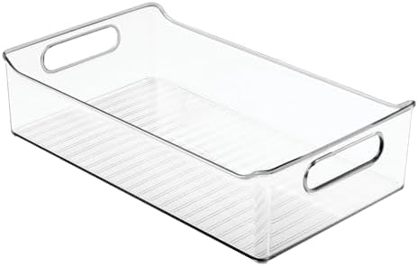 mDesign Plastic Kitchen or Pantry Storage Bins with Handles - Organization in Cabinet, Fridge or Freezer - Fruit Container for Refrigerator or Food Organizer for Pasta, Ligne Collection, 2 Pack, Clear - Image 4