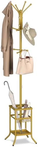 Yoobure Coat Rack Freestanding - Coat Tree with Umbrella Holder, Metal Coat Rack Stand with 12 Hooks, Modern Coat Hanger Stand for Entryway, Purse Rack Hat Rack Stand for Living Room Bedroom Office by Yoobure