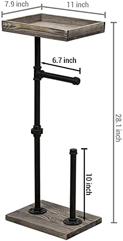 MyGift Freestanding Toilet Paper Holder Stand with Rustic Wood Shelf - Image 6