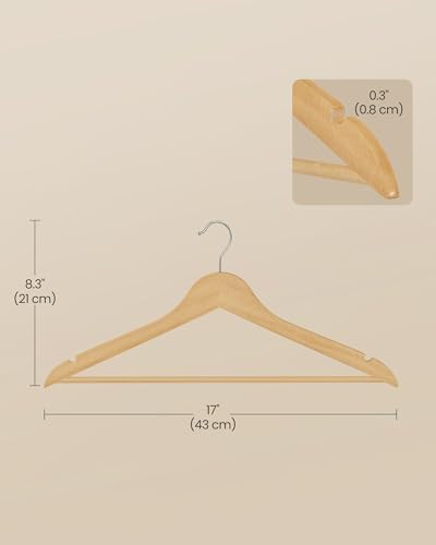 SONGMICS Wooden Hangers, 50 Pack, Basic Wood Clothes Hangers, Space Saving - Image 7