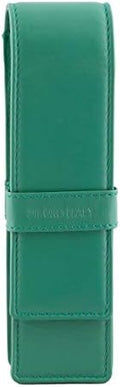 DiLoro Leather Double Pen Case Pencil Pouch Holder for Two Fountain Ballpoint Rollerball Pens and Pencils (Light Green) by DiLoroSwitzerland