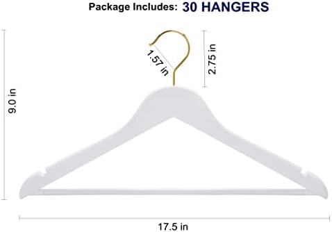 Amber Home 20 Pack White Wooden Coat Hangers with Gold Hook, Suit Hangers - Image 2